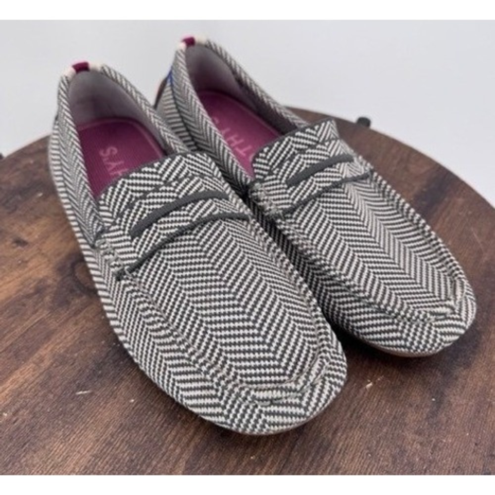Rothys Daily Driver Black White Herringbone Loafers Shoes SZ 8 Minimalist Eco